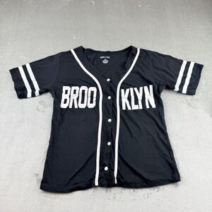 On Fire Brooklyn Baseball Jersey Shirt Men's M Black White‎ Button Down Cotton